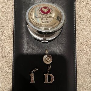 Brighton Silver and Red Heart Pill Box With 3 Brighton Charms